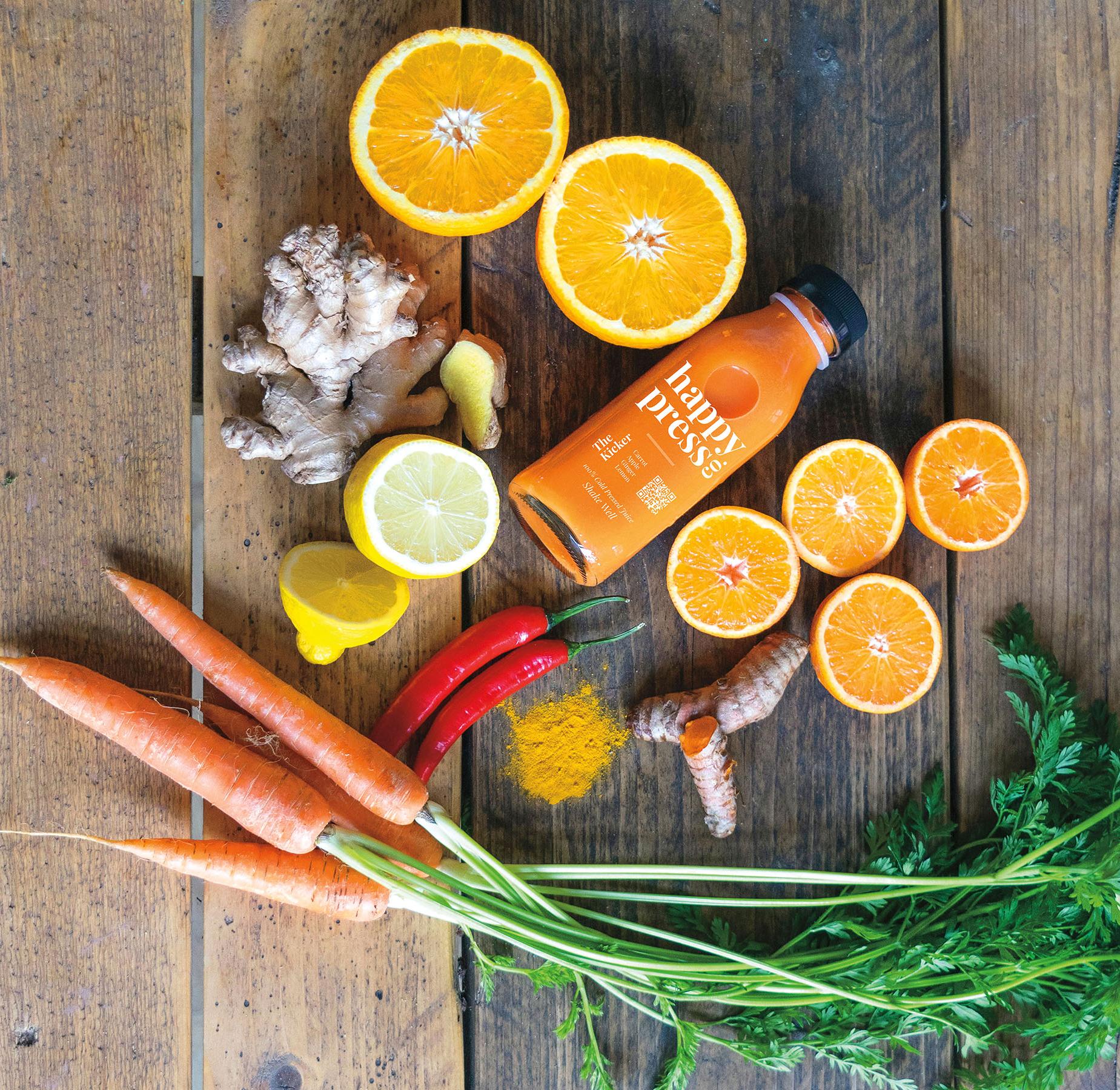 Happy Press Co. window wrap panel with ingredient imagery